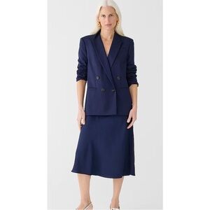 J. Crew Gwyneth Slip Skirt Navy Blue Satin Midi